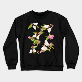 Honeybees at work - bumble bees  extracting nectar and pollen from pretty pink flowers save the bees Flora and fauna foliage Crewneck Sweatshirt